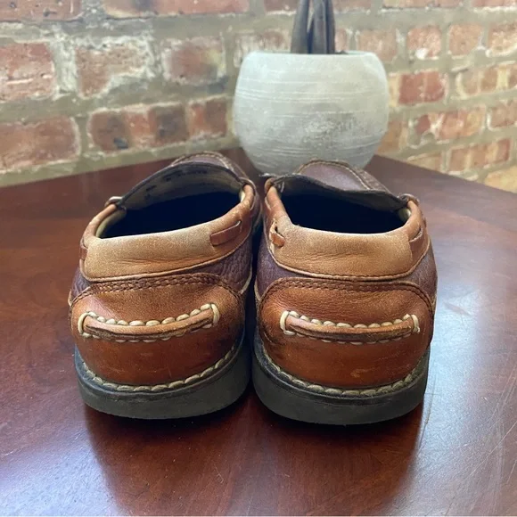 LL Bean Brown Leather Loafer Men's Size 8.5 D Wide Distressed - Picture 2 of 9